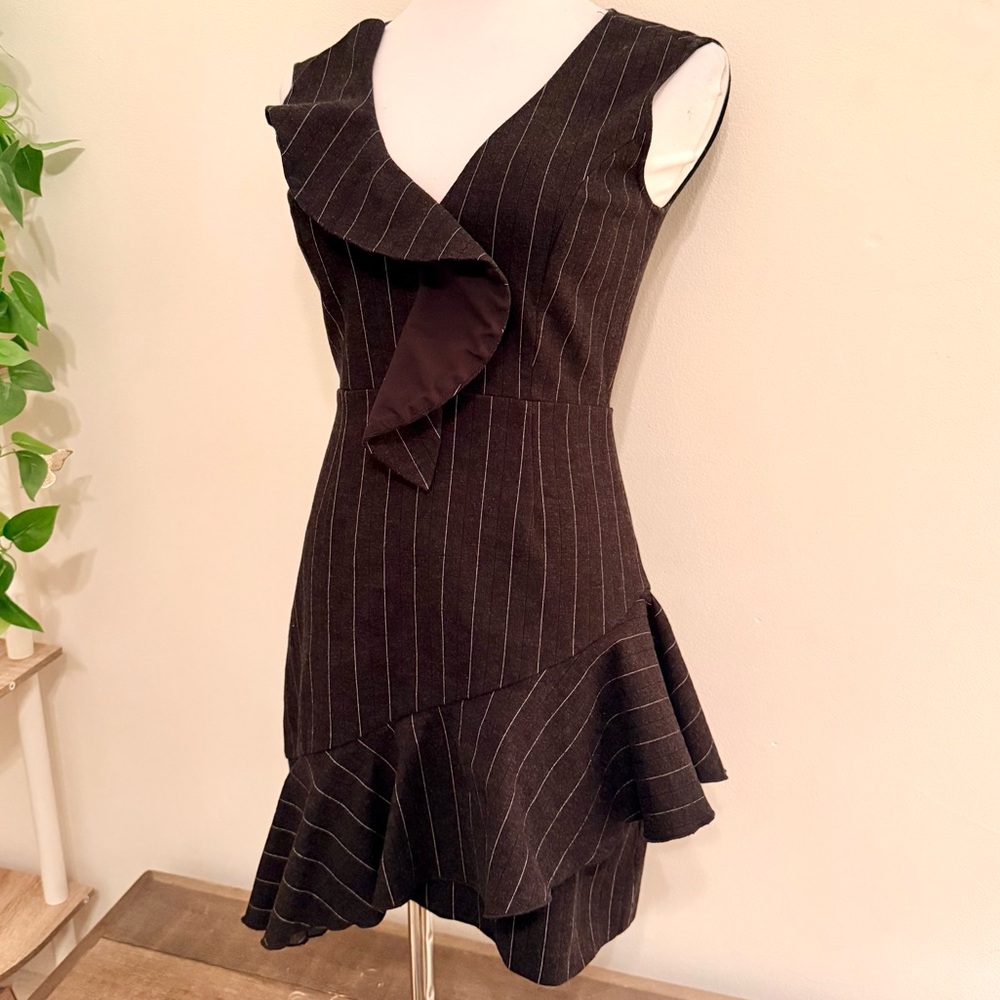 SAYLOR Black Asymmetrical Pinstripe Dress